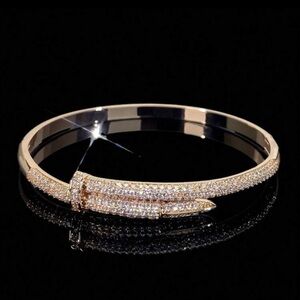 18K Rose Gold Plated Nail Bangle Bracelet with CZ Pave Luxury Statement Jewelry
